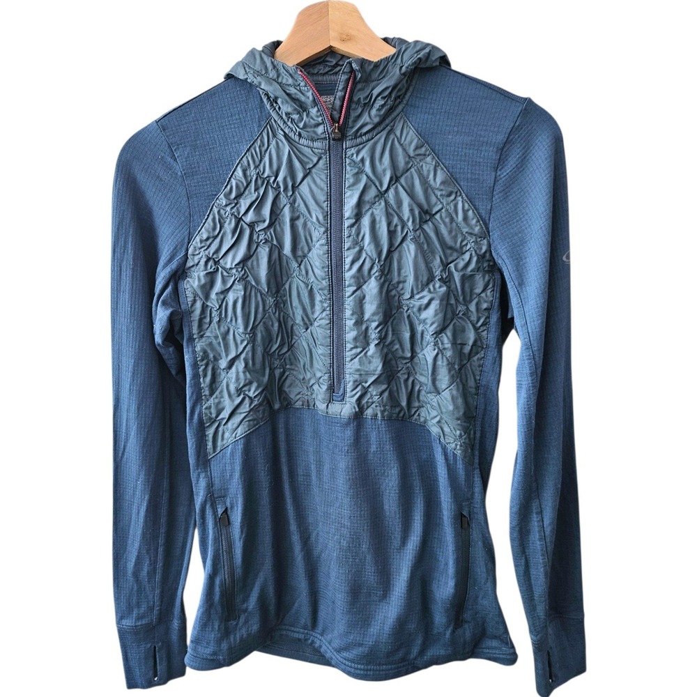 Icebreaker Merino Wool Hybrid Half Zip Hoodie Navy Blue XS 103787401